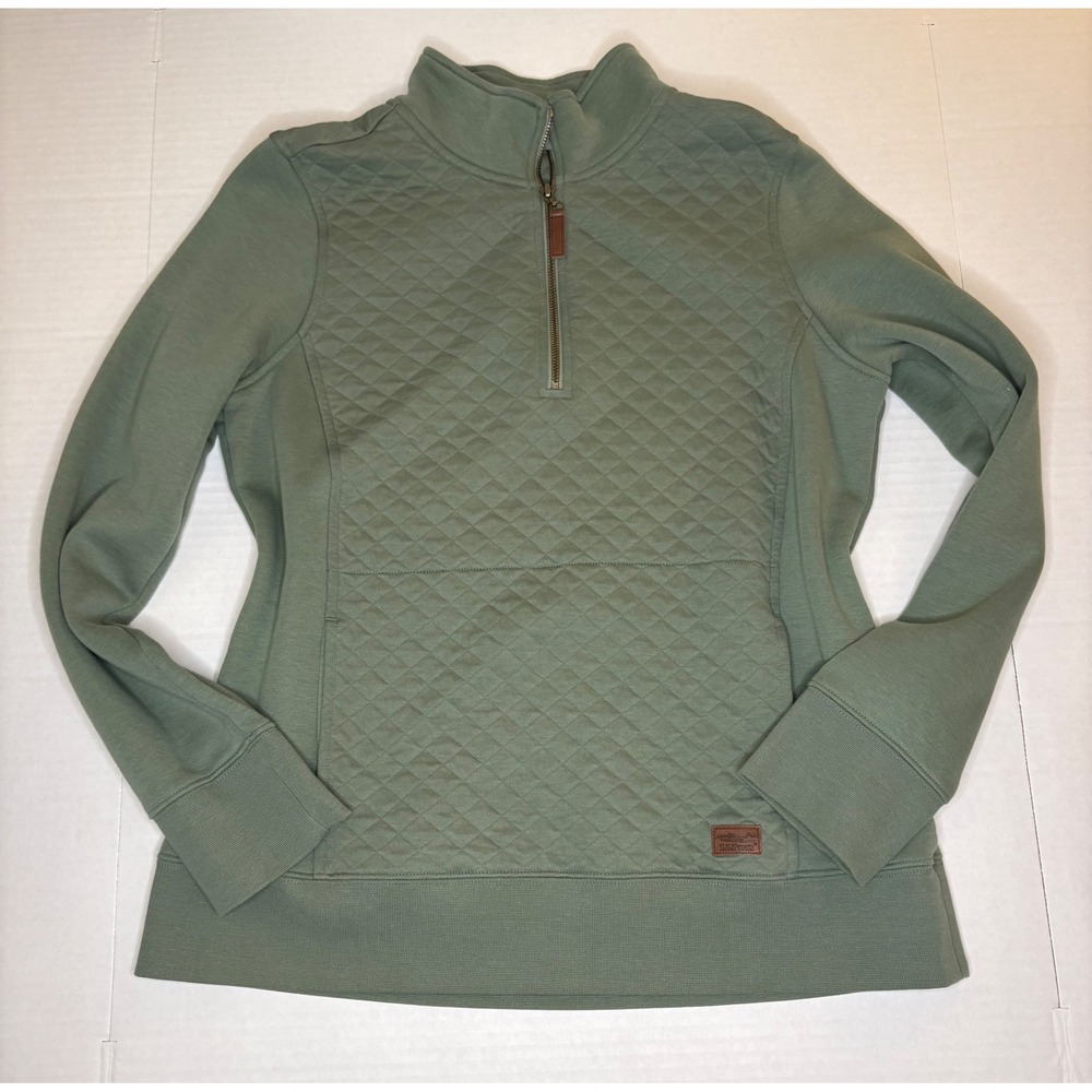 L.L. Bean Women's Quilted Quarter-Zip Sweatshirt Earthy Green Cabin Cozy Outdoor